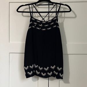 LOFT Black Tank with White Embroidery